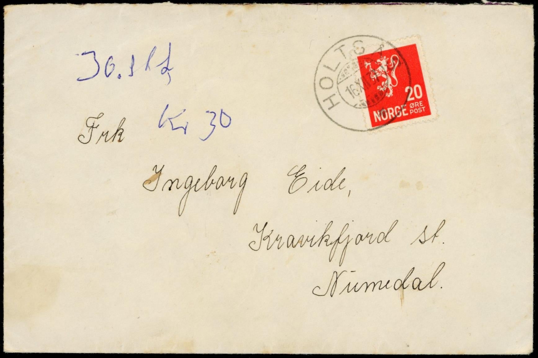 HOLTSÅS / * - 1937 til Numedal