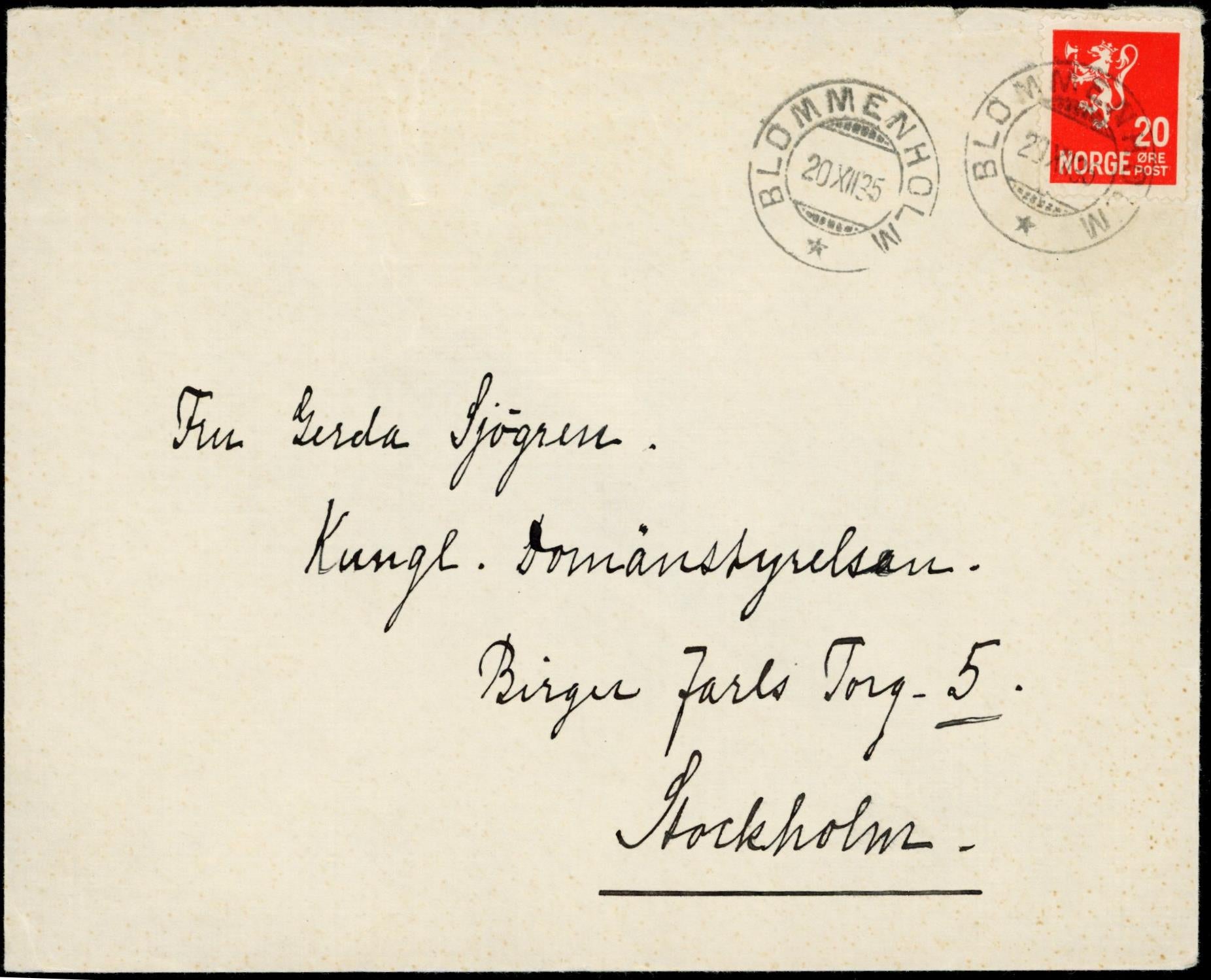 BLOMMENHOLM / * - 1935 til Stockholm
