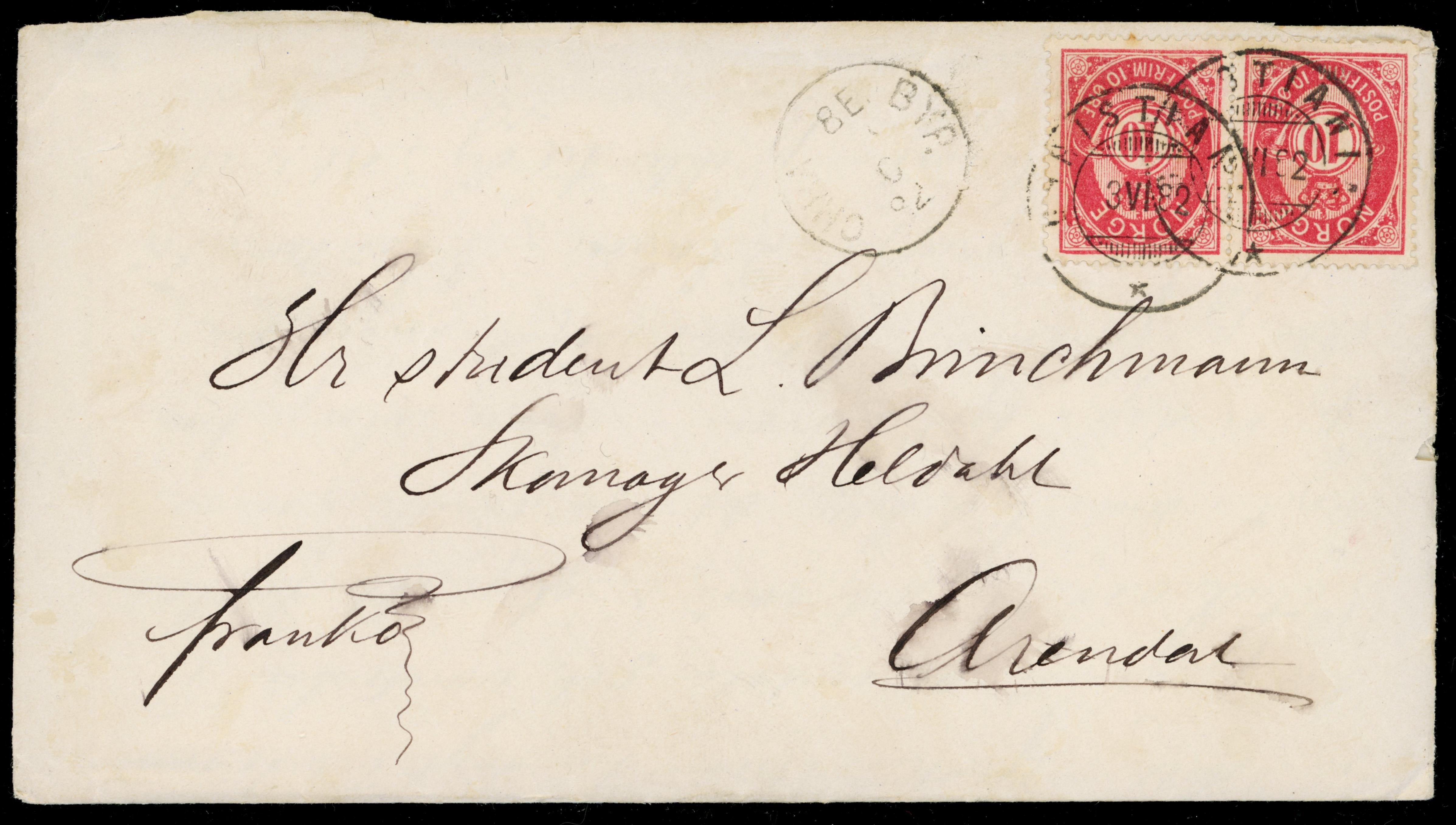CHRISTIANIA / * - 1882 til Arendal